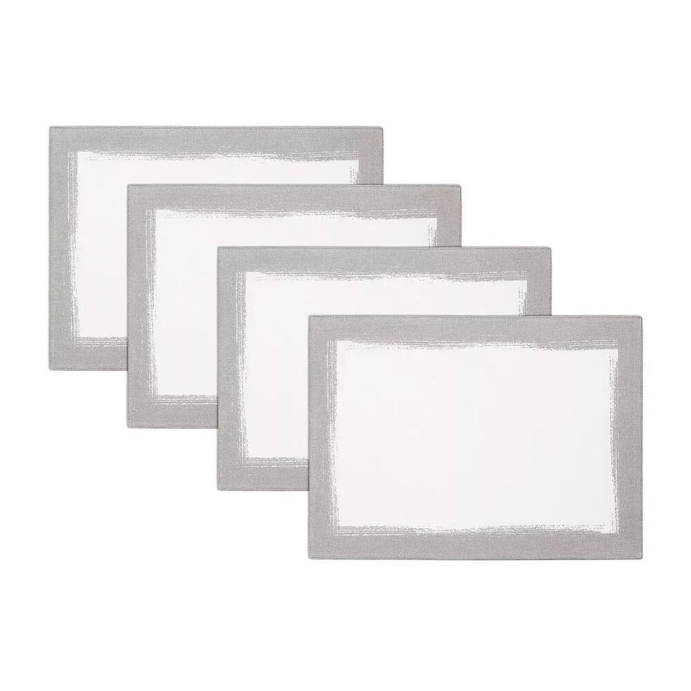 Villeroy Boch Modern Metallic Brushstroke Linen Placemats Silver 4 Pack Set New